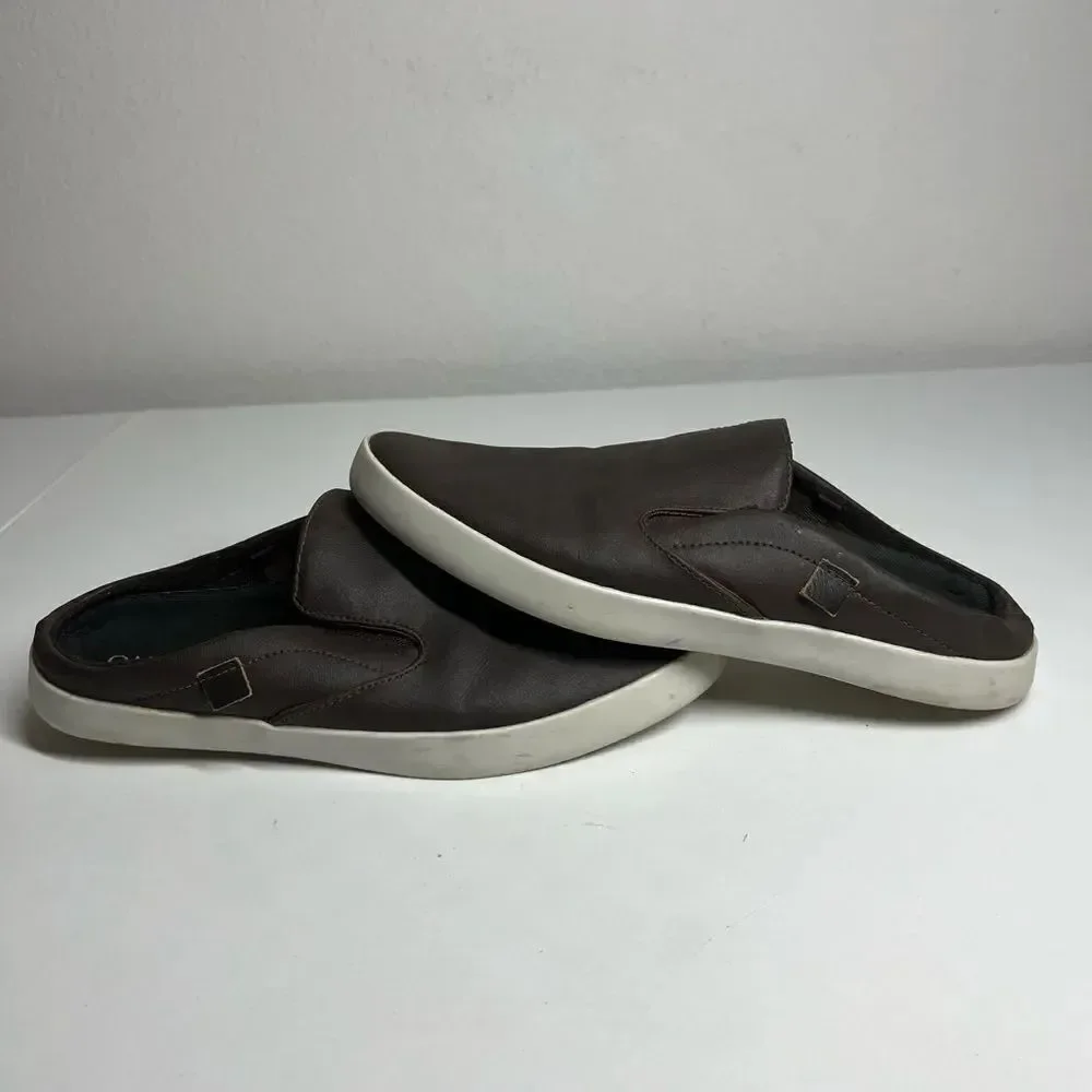 Oneself Men’s Genuine Leather Slip-On Flat Backless Brown Sz 39 EU/6,5 US